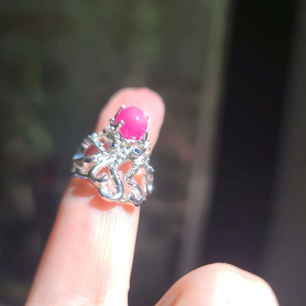Star Ruby & Sapphire Sterling Octopus 🐙 ring sz6 - Picture 5 of 8